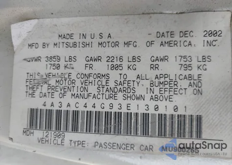 2003 Mitsubishi Eclipse Gs из США, поврежденный, VIN 4A3AC44G93E130101